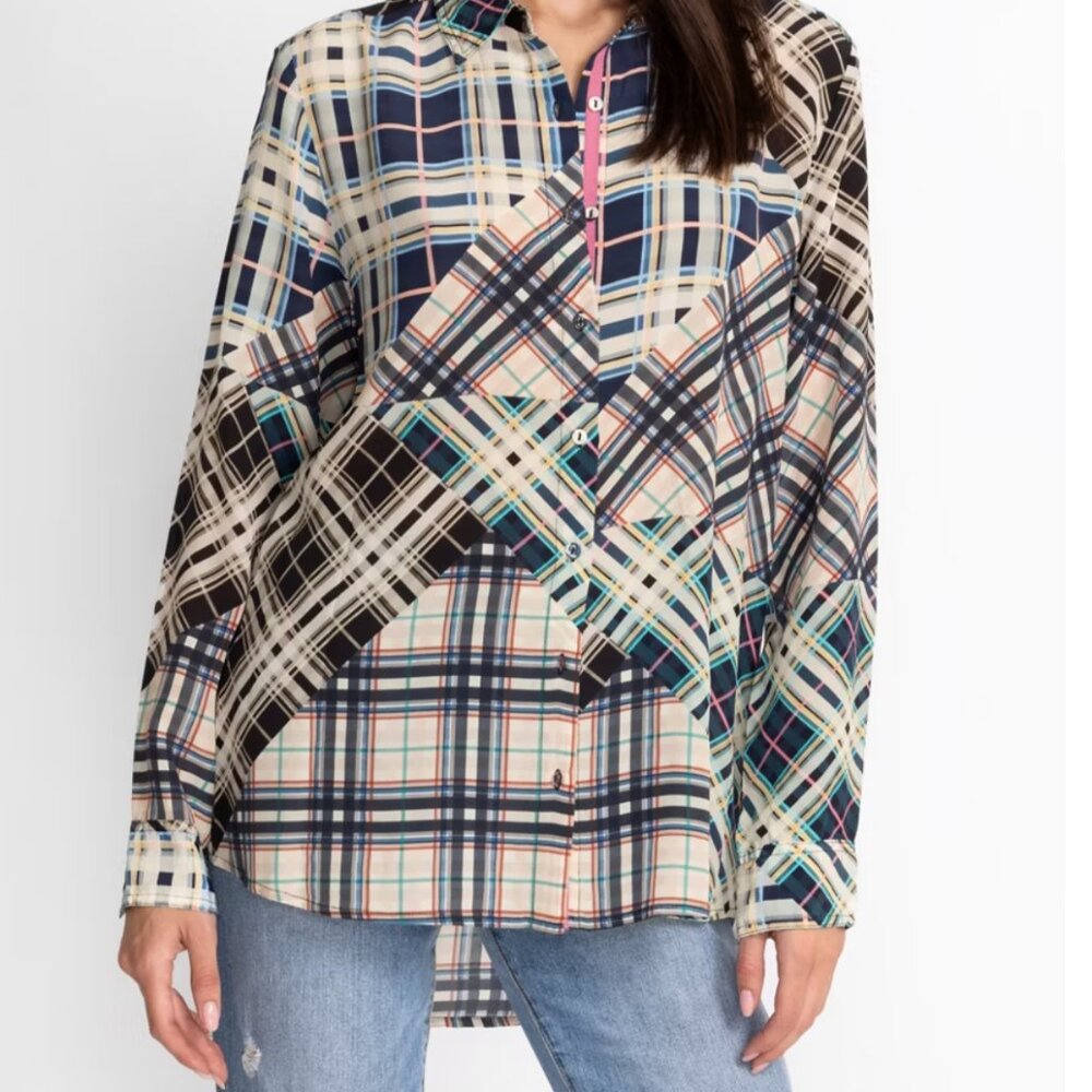 Johnny Was Idora Patchwork Button Down Shirt Silk… - image 10